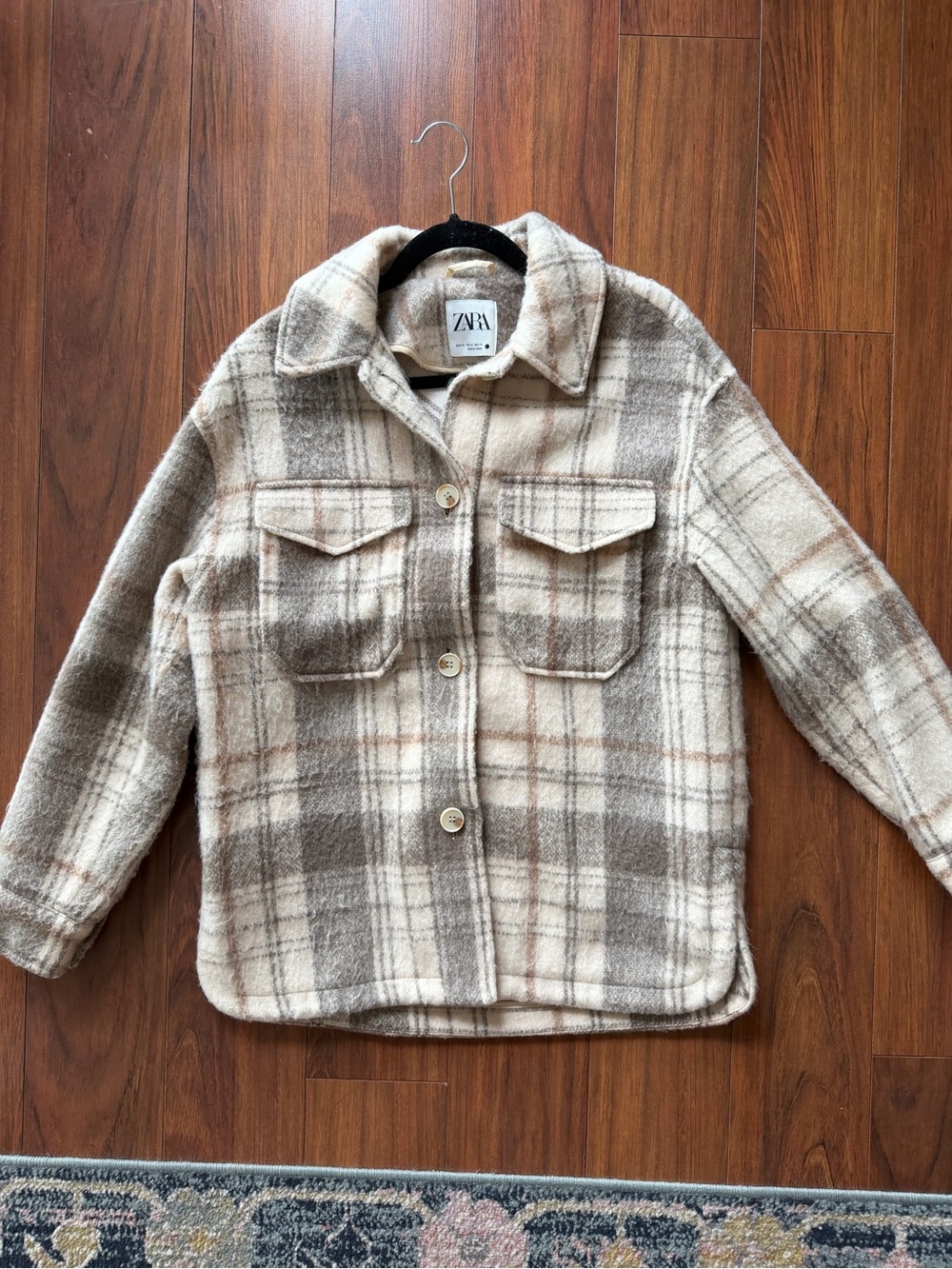 Zara Fuzzy Beige Plaid Coat